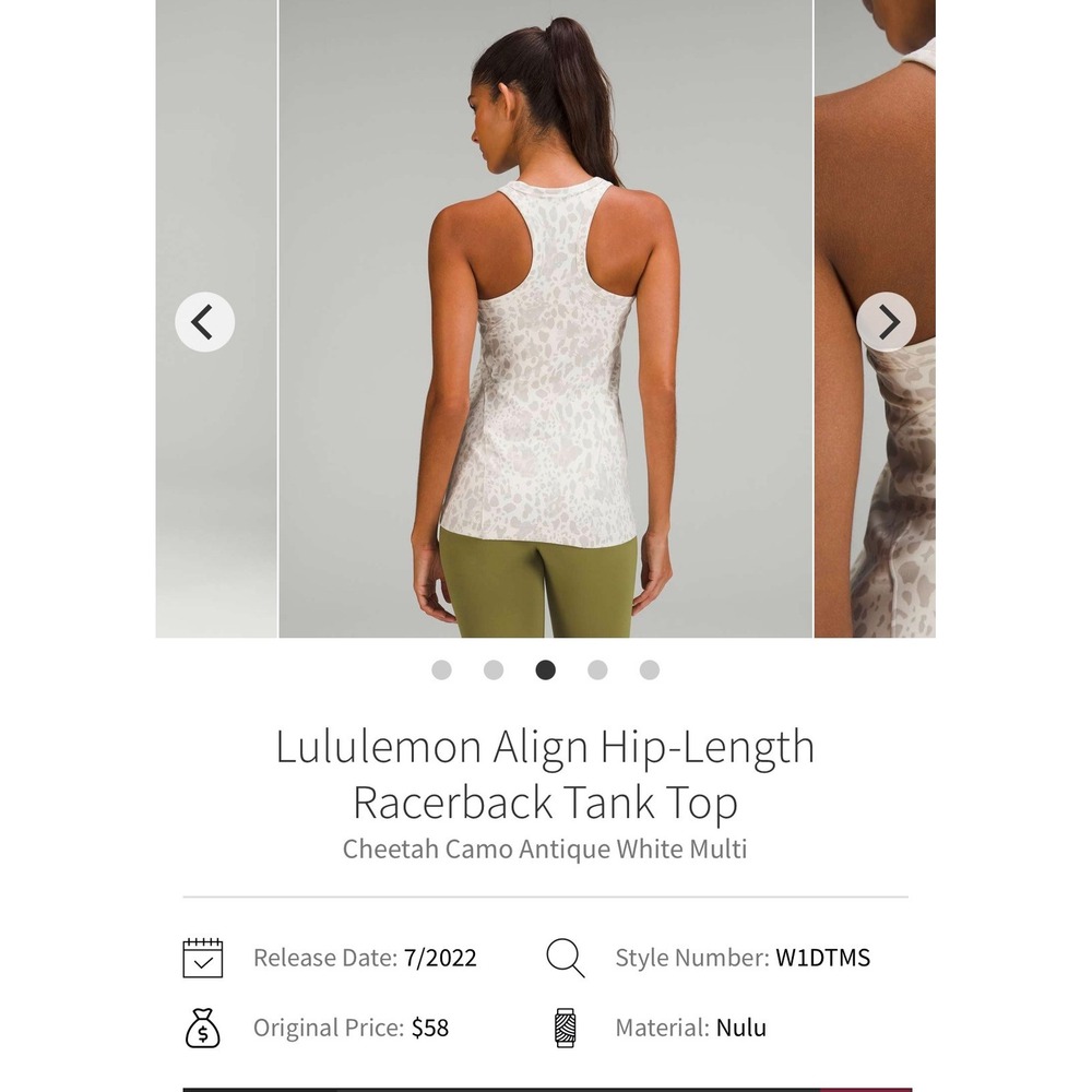 $58 Lululemon Align Racerback Tank Cheetah Camo Antique White Women 6 Yoga - Picture 4 of 8